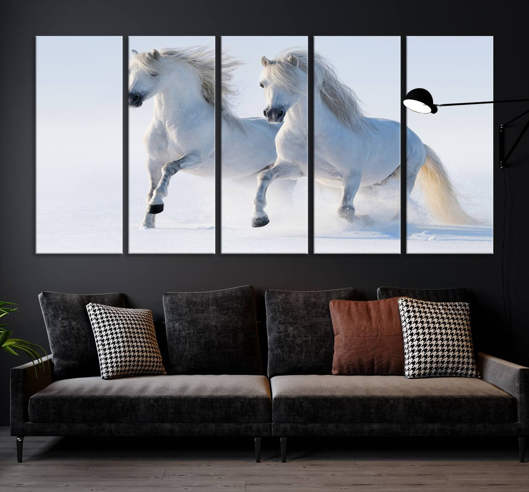 White Horses Wall Art Canvas