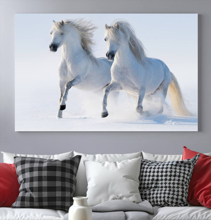 White Horses Wall Art Canvas