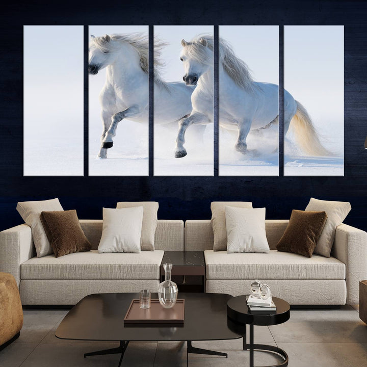 White Horses Wall Art Canvas