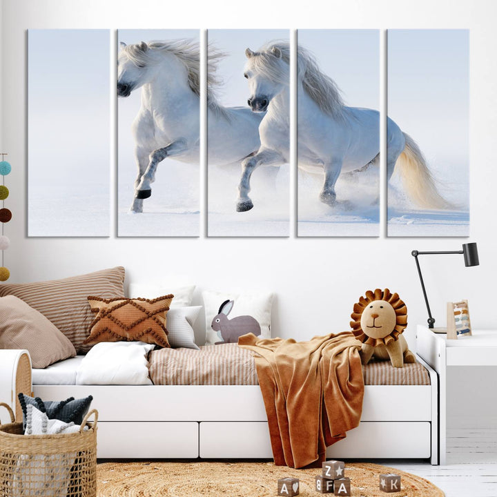 White Horses Wall Art Canvas