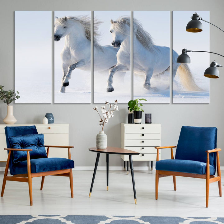 White Horses Wall Art Canvas