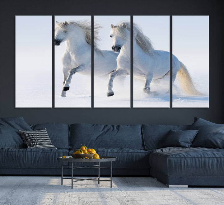 White Horses Wall Art Canvas