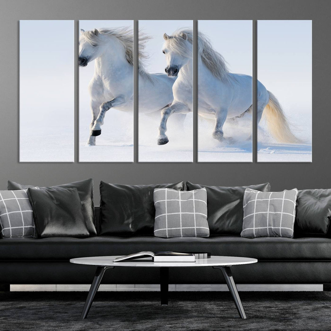 White Horses Wall Art Canvas