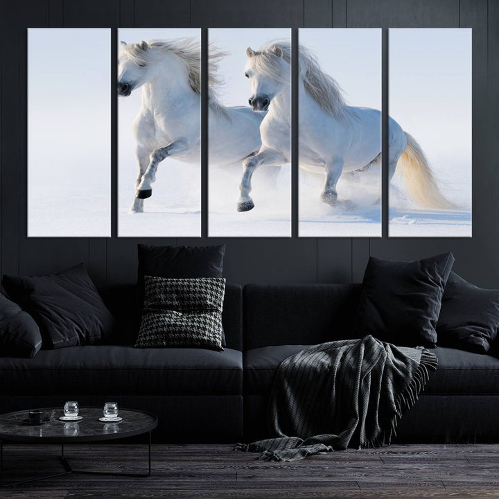 White Horses Wall Art Canvas