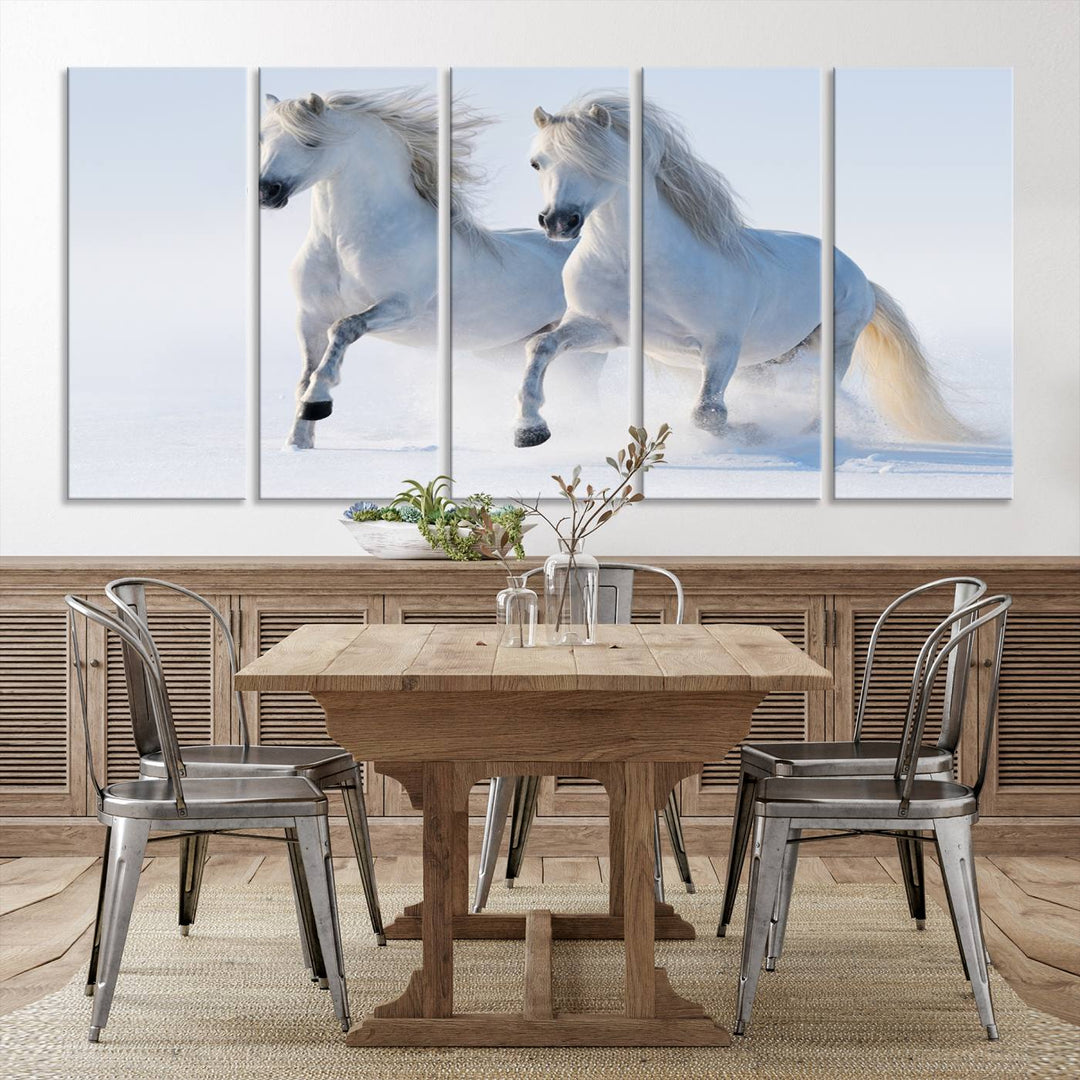 White Horses Wall Art Canvas