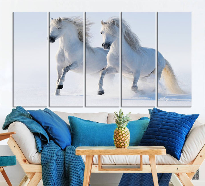 White Horses Wall Art Canvas