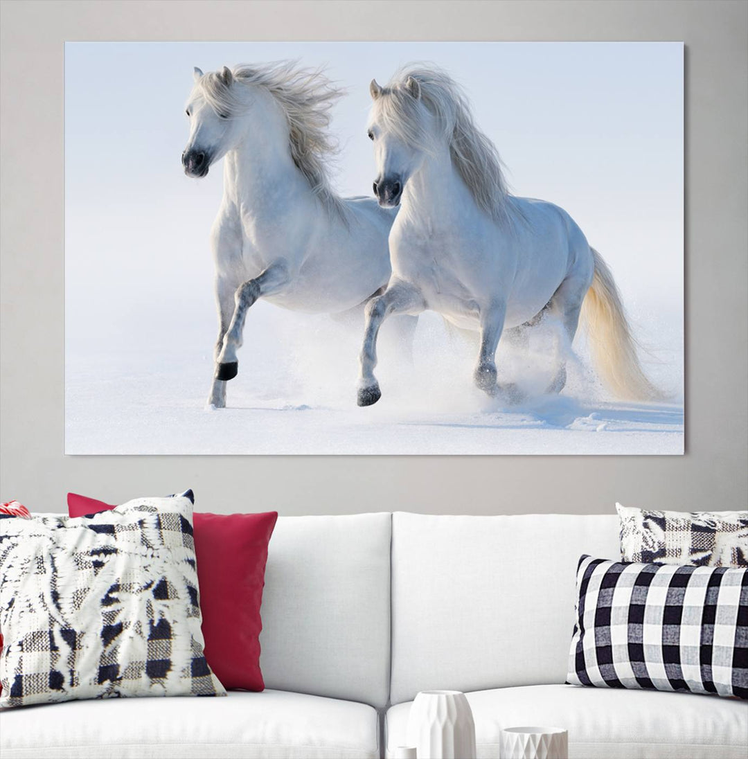 White Horses Wall Art Canvas