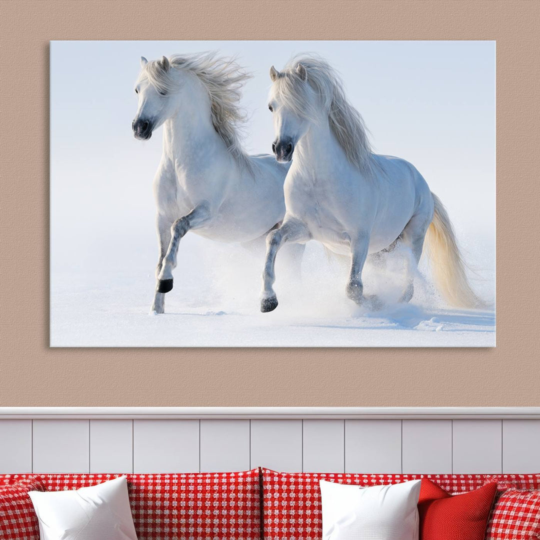 White Horses Wall Art Canvas