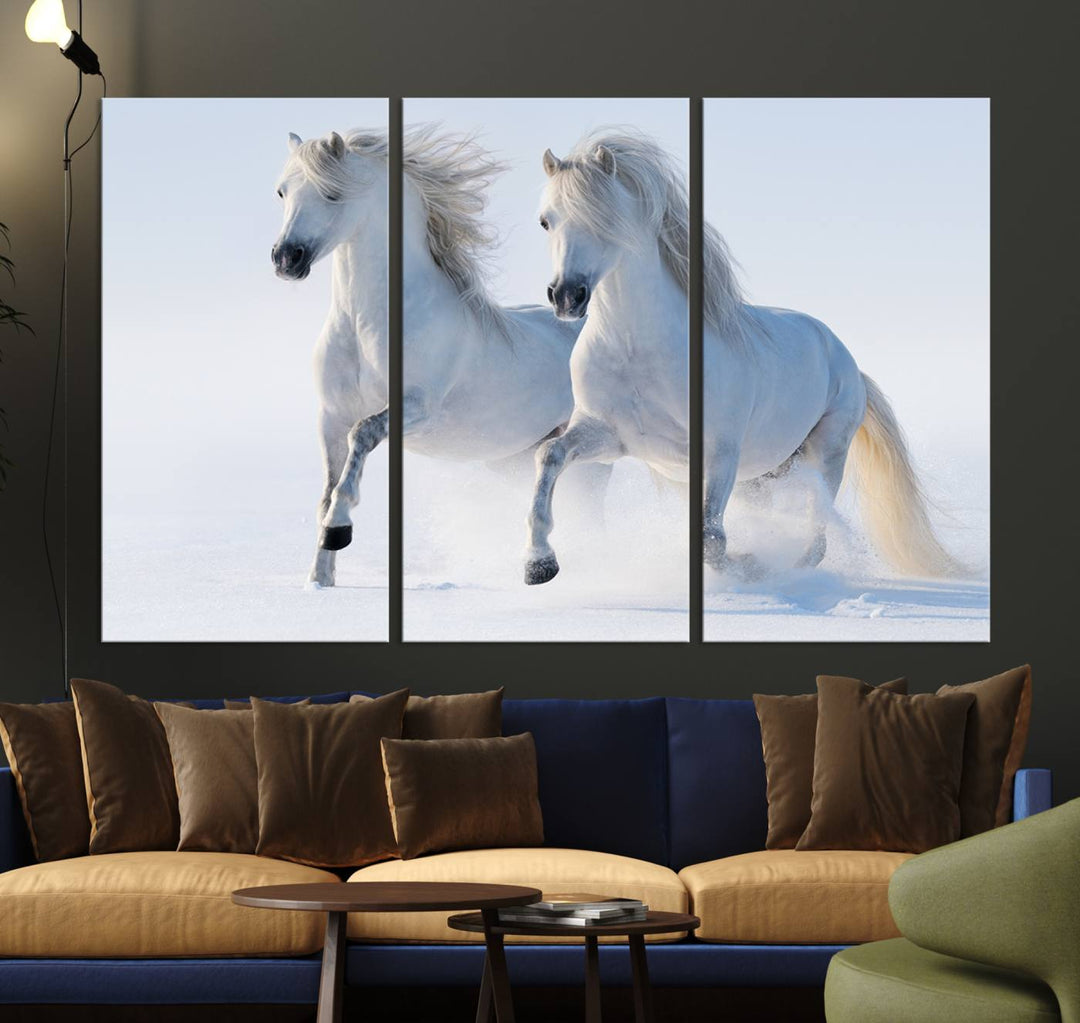 White Horses Wall Art Canvas