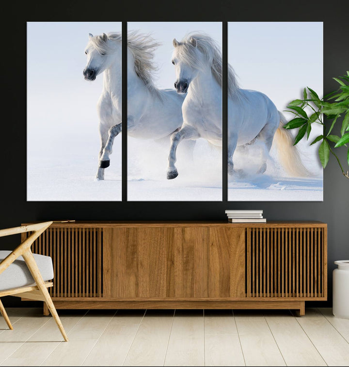 White Horses Wall Art Canvas