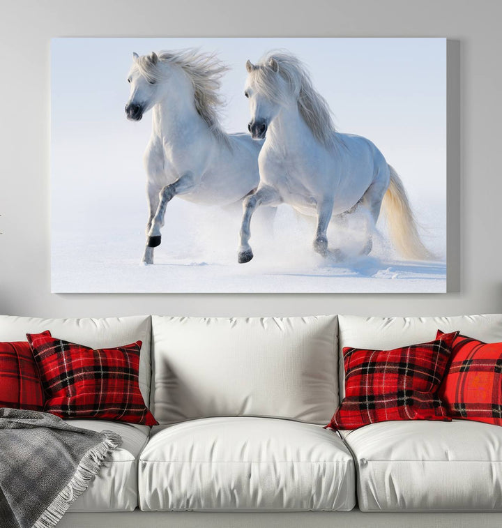 White Horses Wall Art Canvas