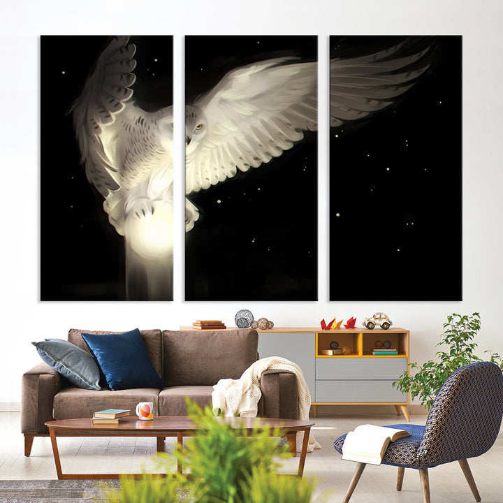 White Owl in Flight Canvas Wall Art Canvas Print