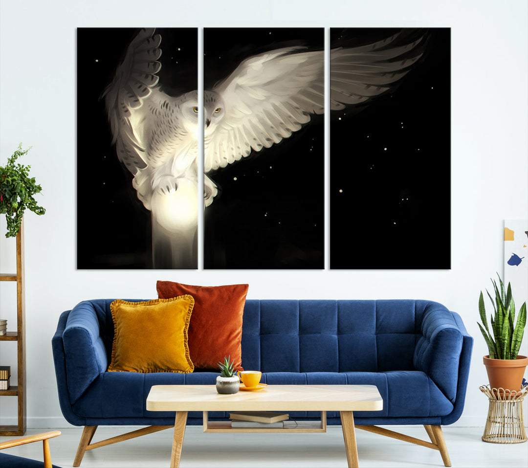 White Owl in Flight Canvas Wall Art Canvas Print