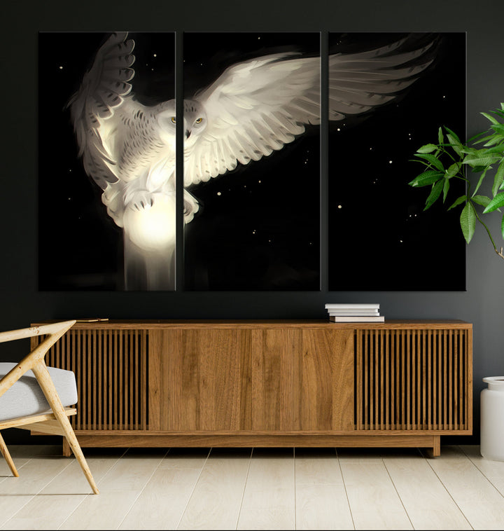 White Owl in Flight Canvas Wall Art Canvas Print