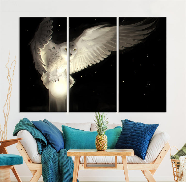 White Owl in Flight Canvas Wall Art Canvas Print