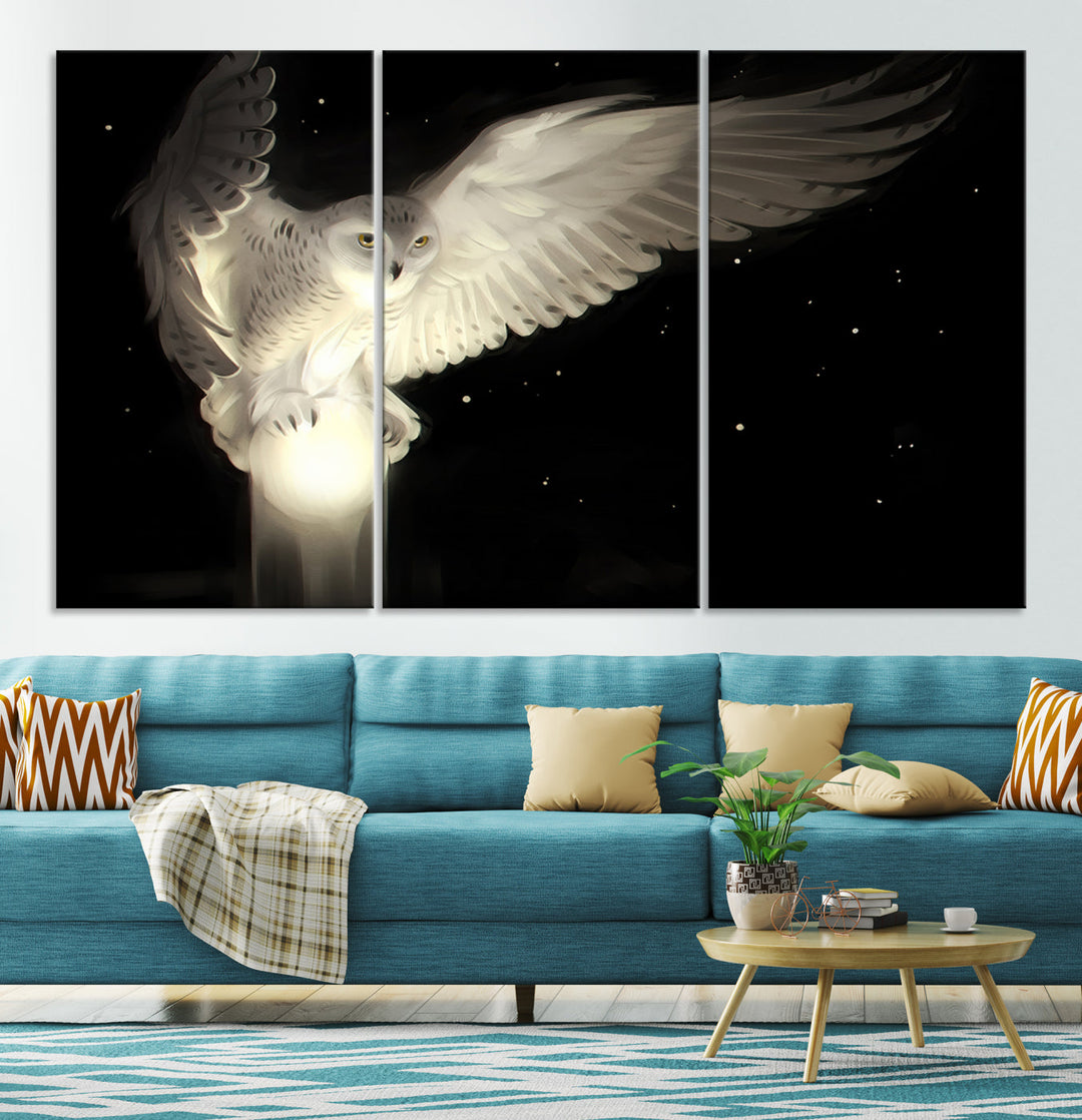 White Owl in Flight Canvas Wall Art Canvas Print