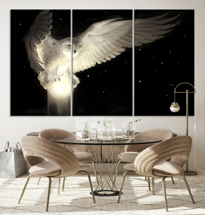 White Owl in Flight Canvas Wall Art Canvas Print