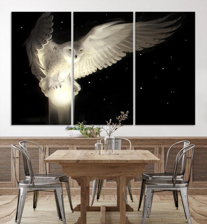 White Owl in Flight Canvas Wall Art Canvas Print