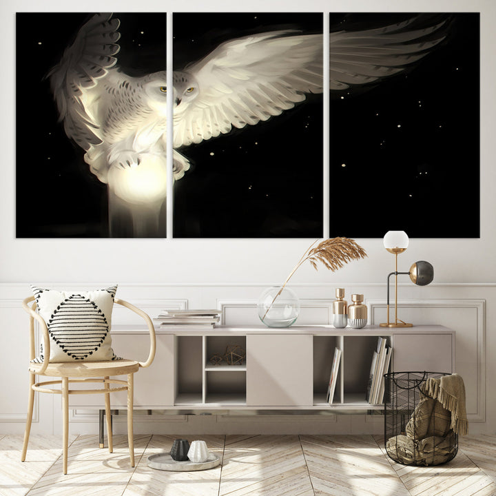 White Owl in Flight Canvas Wall Art Canvas Print