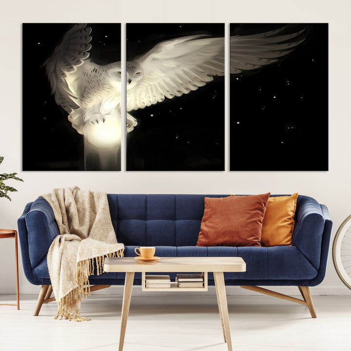 White Owl in Flight Canvas Wall Art Canvas Print