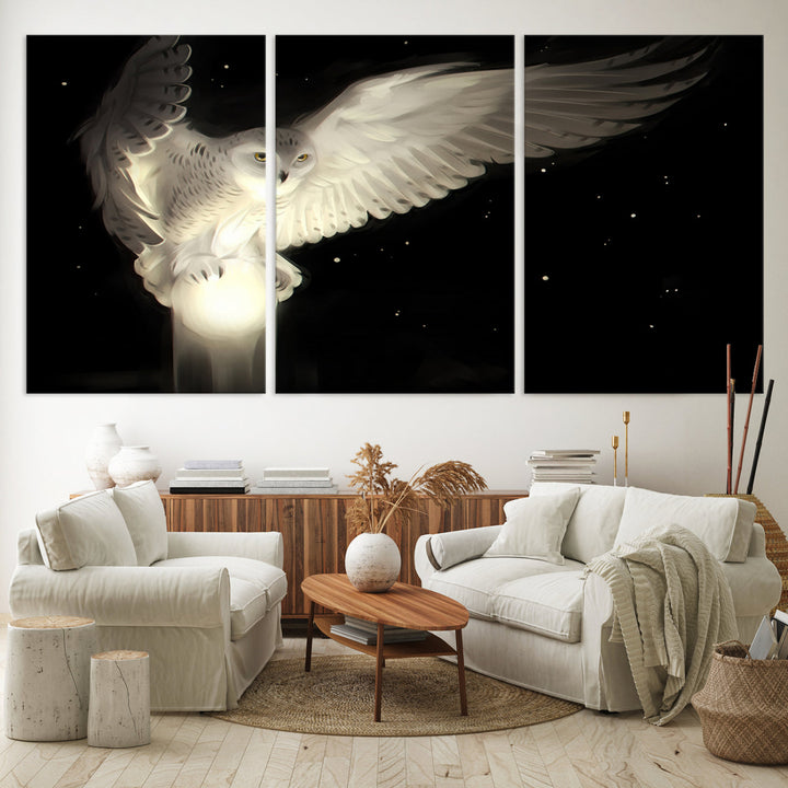 White Owl in Flight Canvas Wall Art Canvas Print