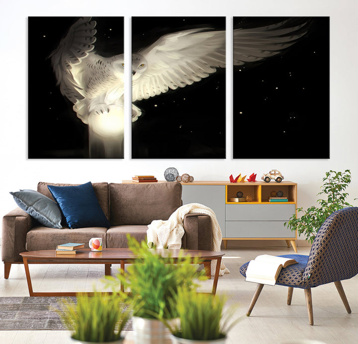 White Owl in Flight Canvas Wall Art Canvas Print