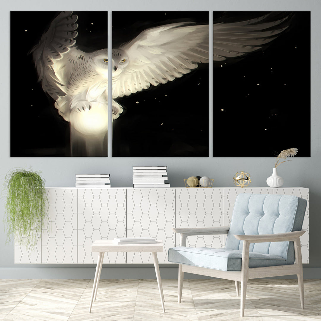 White Owl in Flight Canvas Wall Art Canvas Print