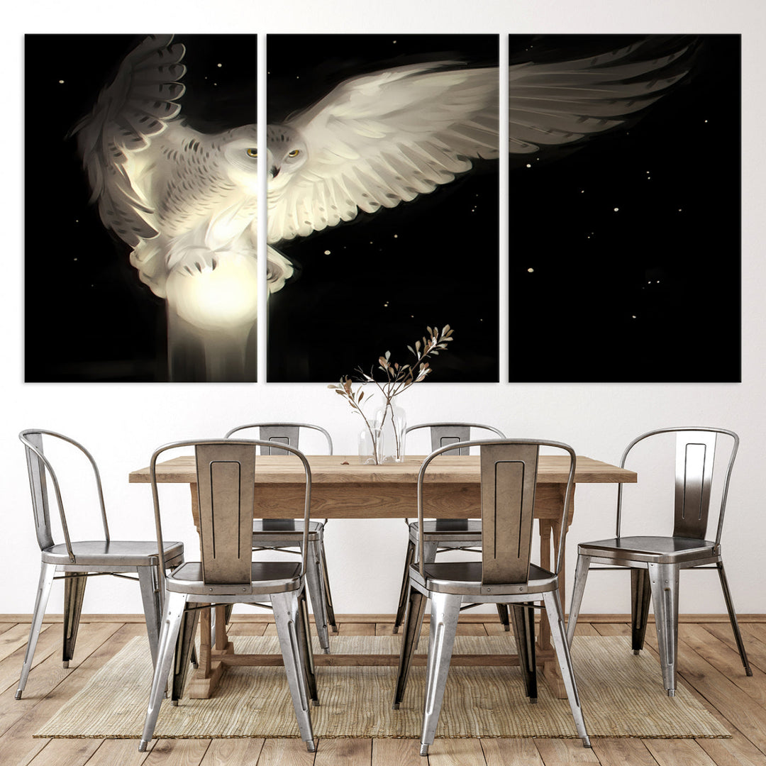 White Owl in Flight Canvas Wall Art Canvas Print