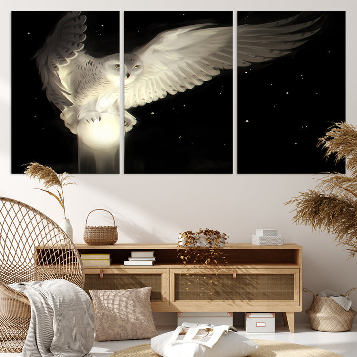 White Owl in Flight Canvas Wall Art Canvas Print