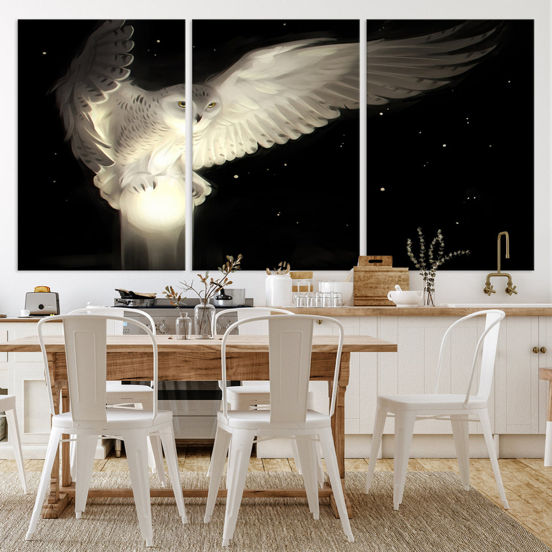 White Owl in Flight Canvas Wall Art Canvas Print