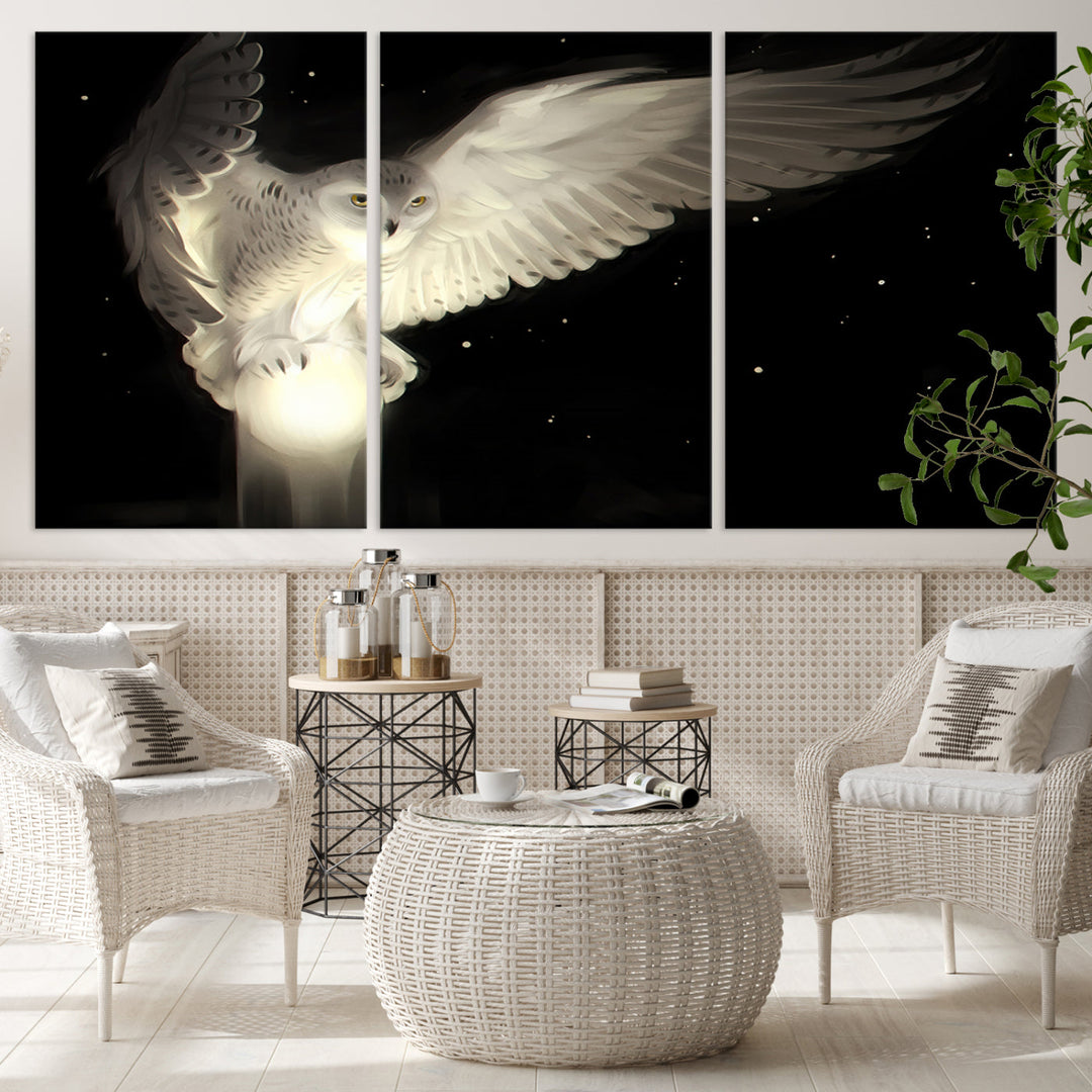 White Owl in Flight Canvas Wall Art Canvas Print