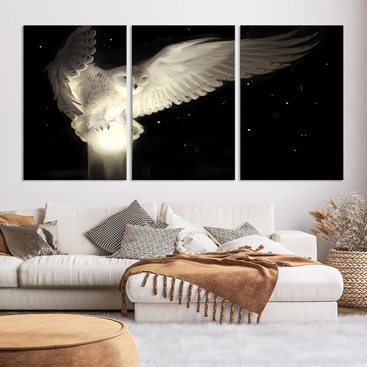 White Owl in Flight Canvas Wall Art Canvas Print