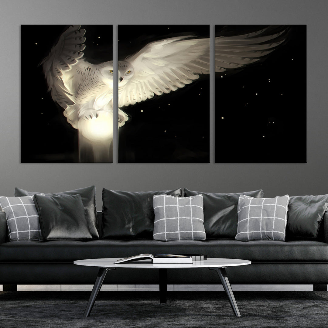 White Owl in Flight Canvas Wall Art Canvas Print