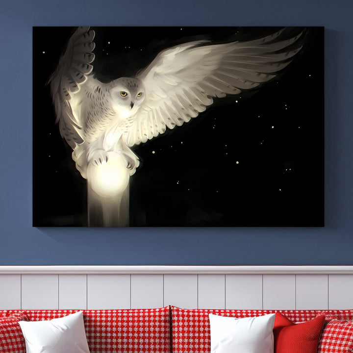 White Owl in Flight Canvas Wall Art Canvas Print