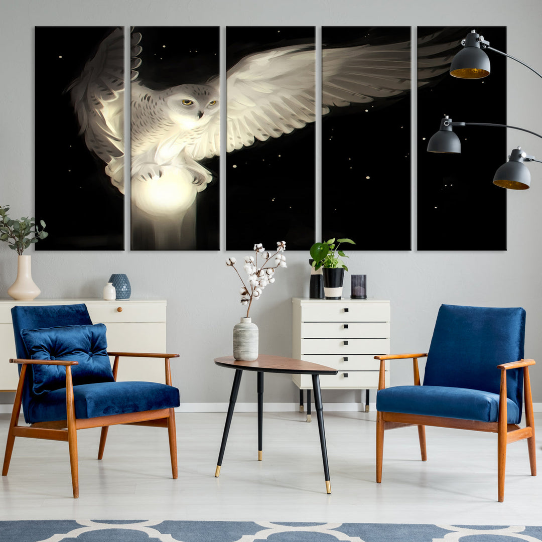 White Owl in Flight Canvas Wall Art Canvas Print