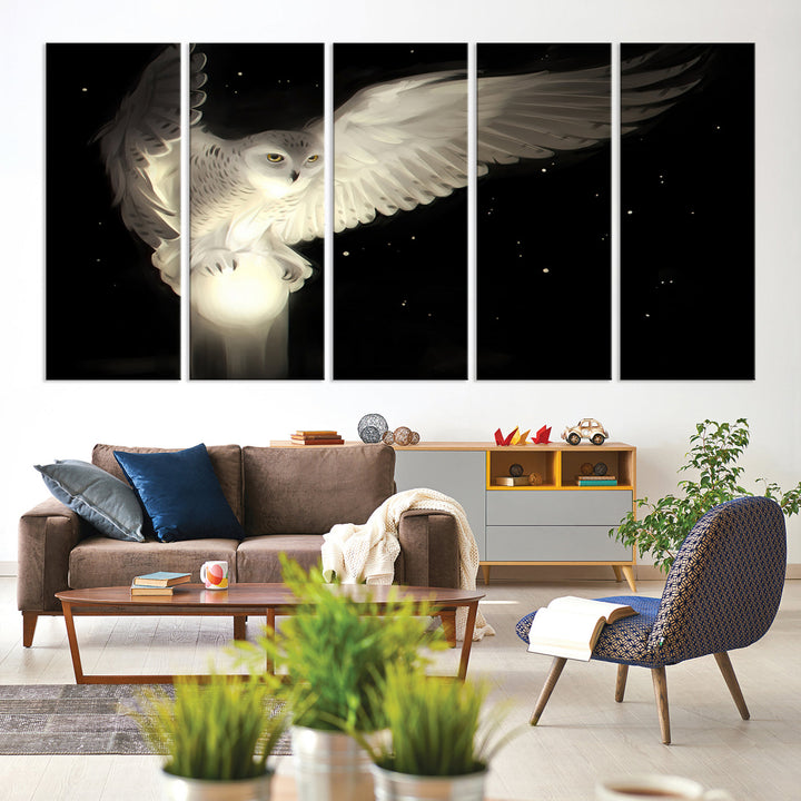 White Owl in Flight Canvas Wall Art Canvas Print