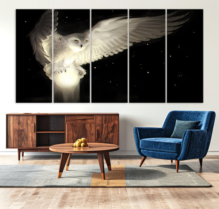 White Owl in Flight Canvas Wall Art Canvas Print