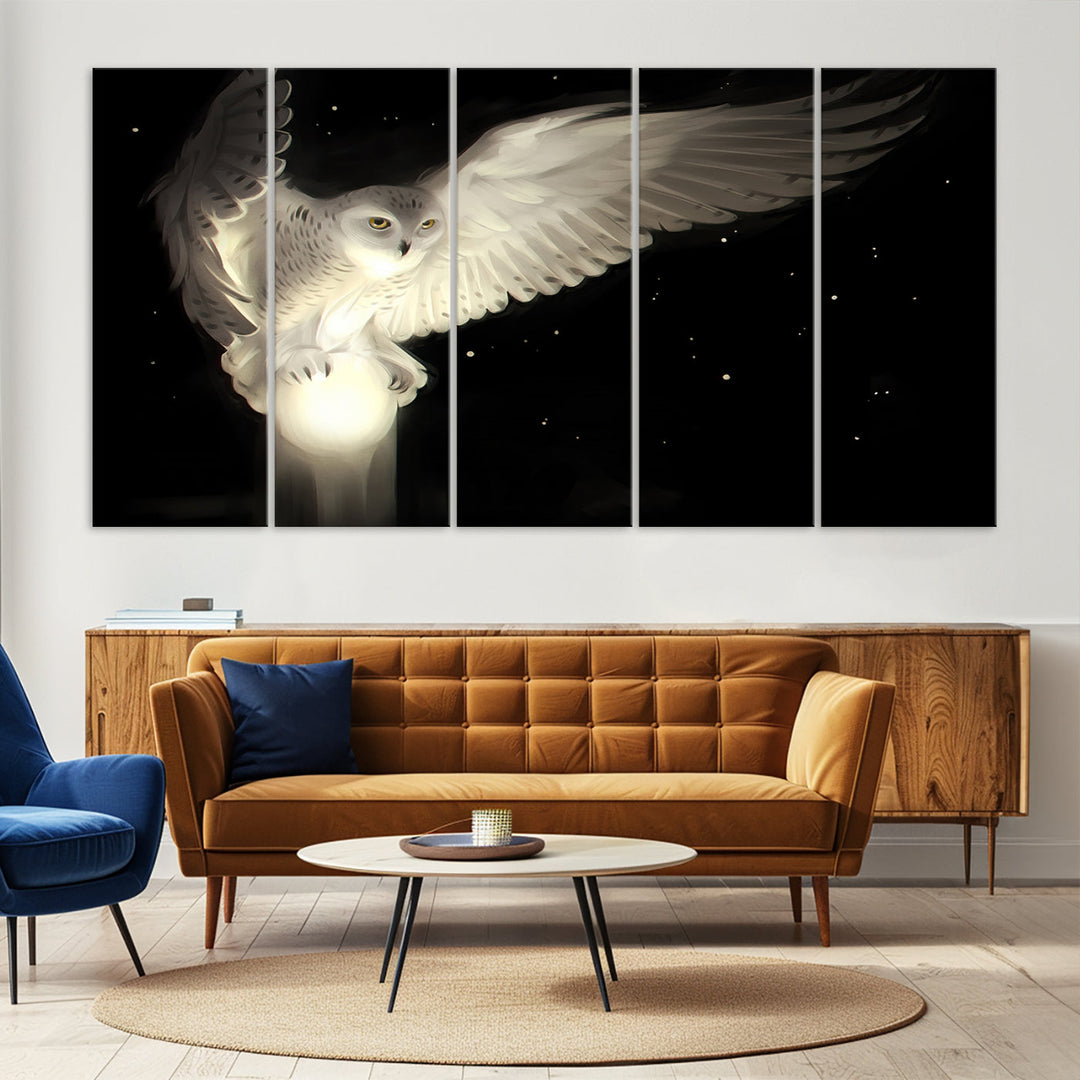 White Owl in Flight Canvas Wall Art Canvas Print