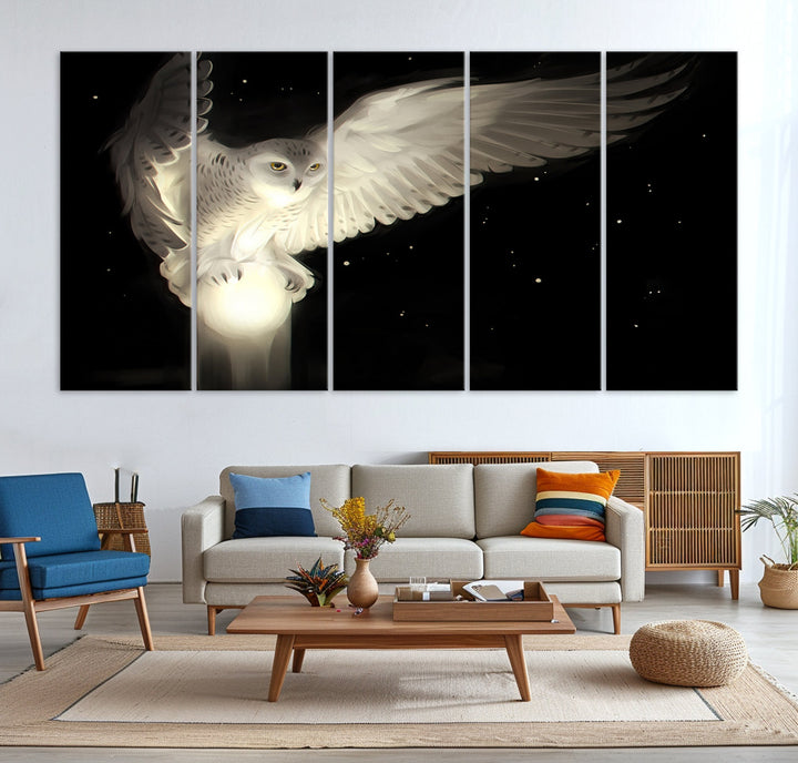 White Owl in Flight Canvas Wall Art Canvas Print