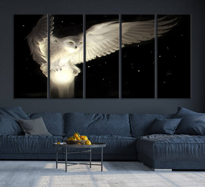 White Owl in Flight Canvas Wall Art Canvas Print