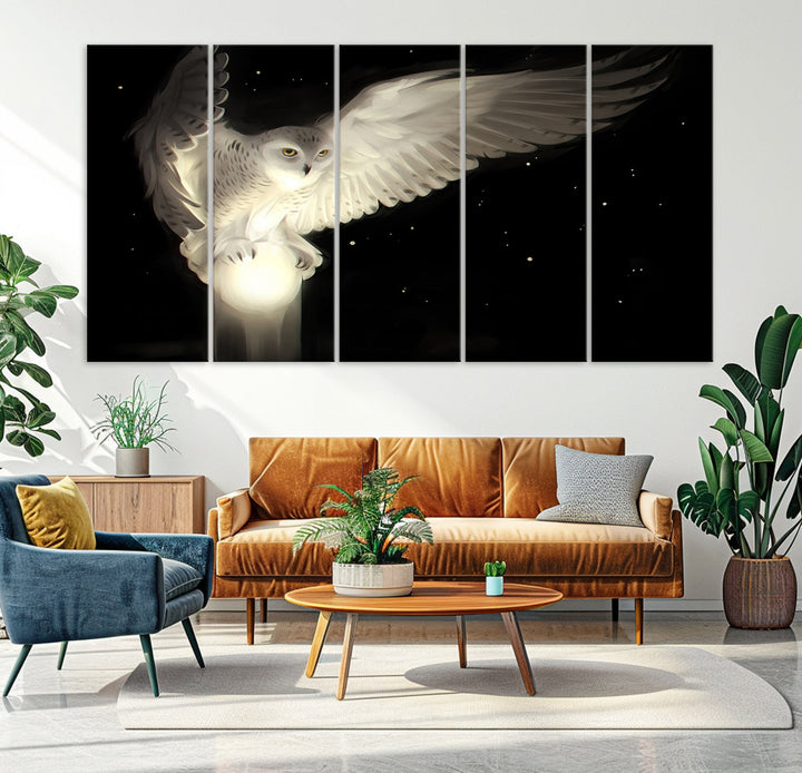 White Owl in Flight Canvas Wall Art Canvas Print