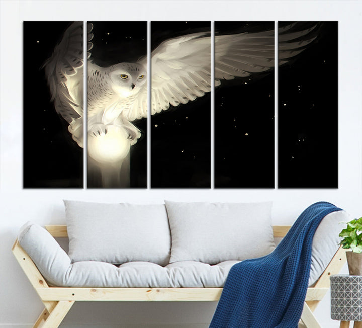 White Owl in Flight Canvas Wall Art Canvas Print