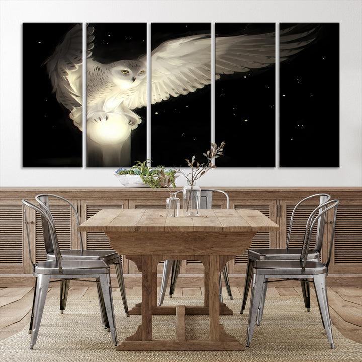 White Owl in Flight Canvas Wall Art Canvas Print