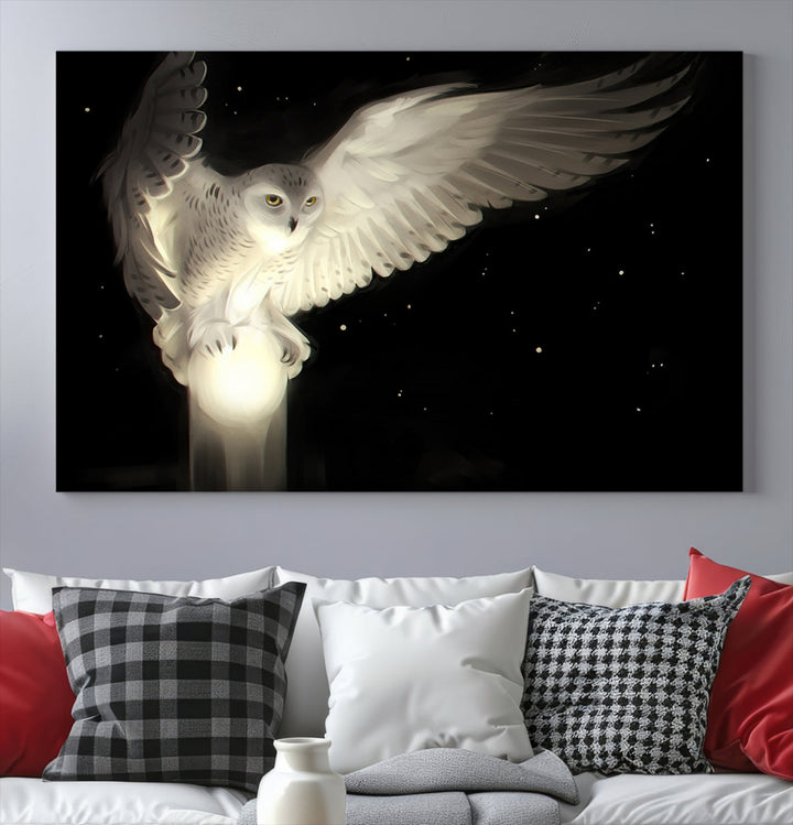 White Owl in Flight Canvas Wall Art Canvas Print