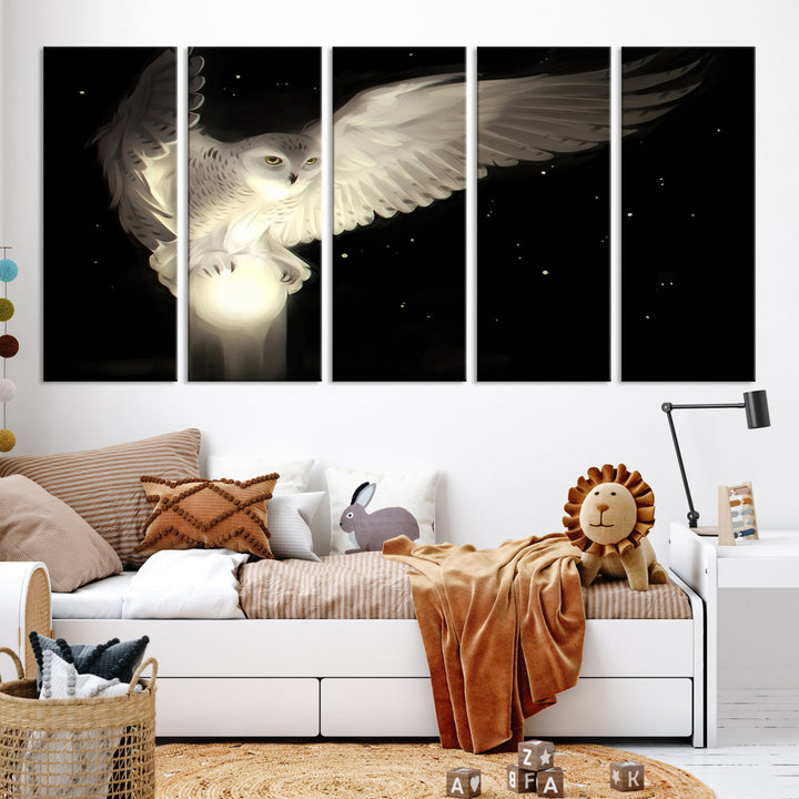 White Owl in Flight Canvas Wall Art Canvas Print