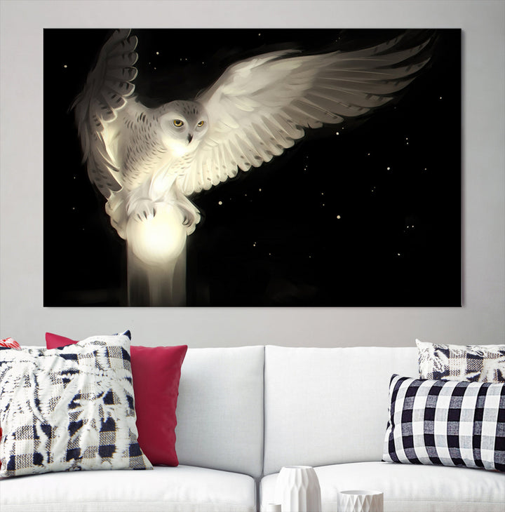 White Owl in Flight Canvas Wall Art Canvas Print