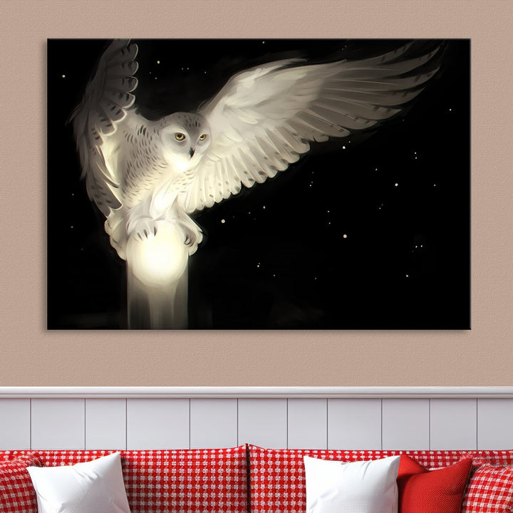 White Owl in Flight Canvas Wall Art Canvas Print