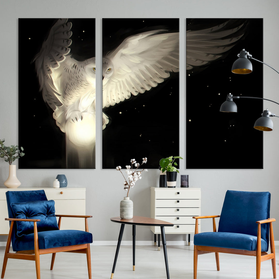 White Owl in Flight Canvas Wall Art Canvas Print