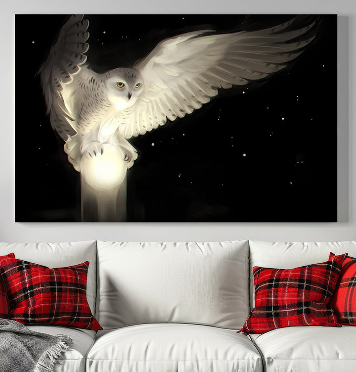 White Owl in Flight Canvas Wall Art Canvas Print