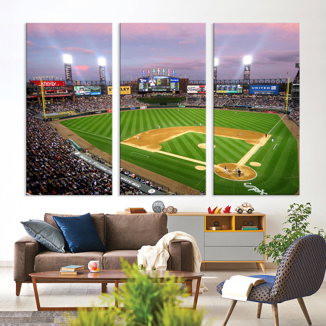 White Sox Stadium Canvas Print Guaranteed Rate Field Wall Art Chicago Baseball Wall Art MLB Wall Decor, Baseball Lover Gifts Dorm Wall Decor